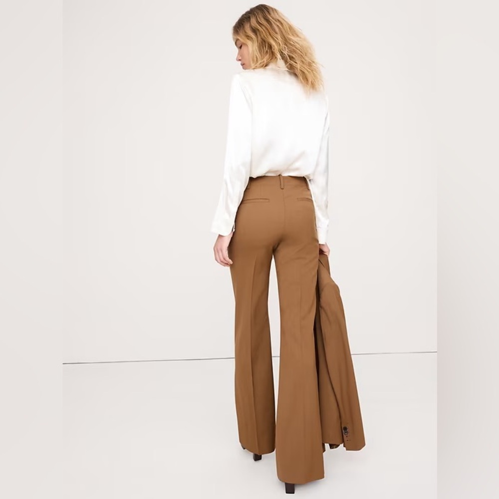 NEW Banana Republic Saddle Brown High-Rise Flare Italian Wool Pant 6 PETITE 🪿2️⃣ - Picture 2 of 5